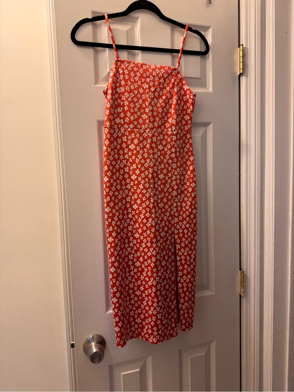 Zara Red Floral Midi Slip Dress with Spaghetti Straps